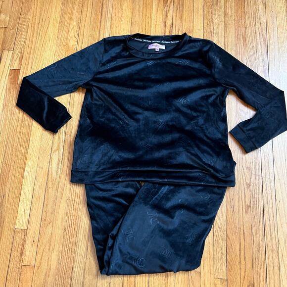 Juicy Couture Velour Track Suit Set Womens Medium Black Pants Sweatshirt - Picture 1 of 9